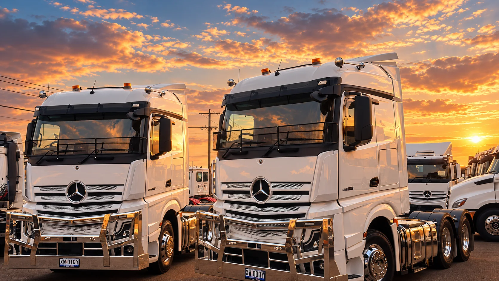 Two Mercedes prime movers in the SBG fleet yard.