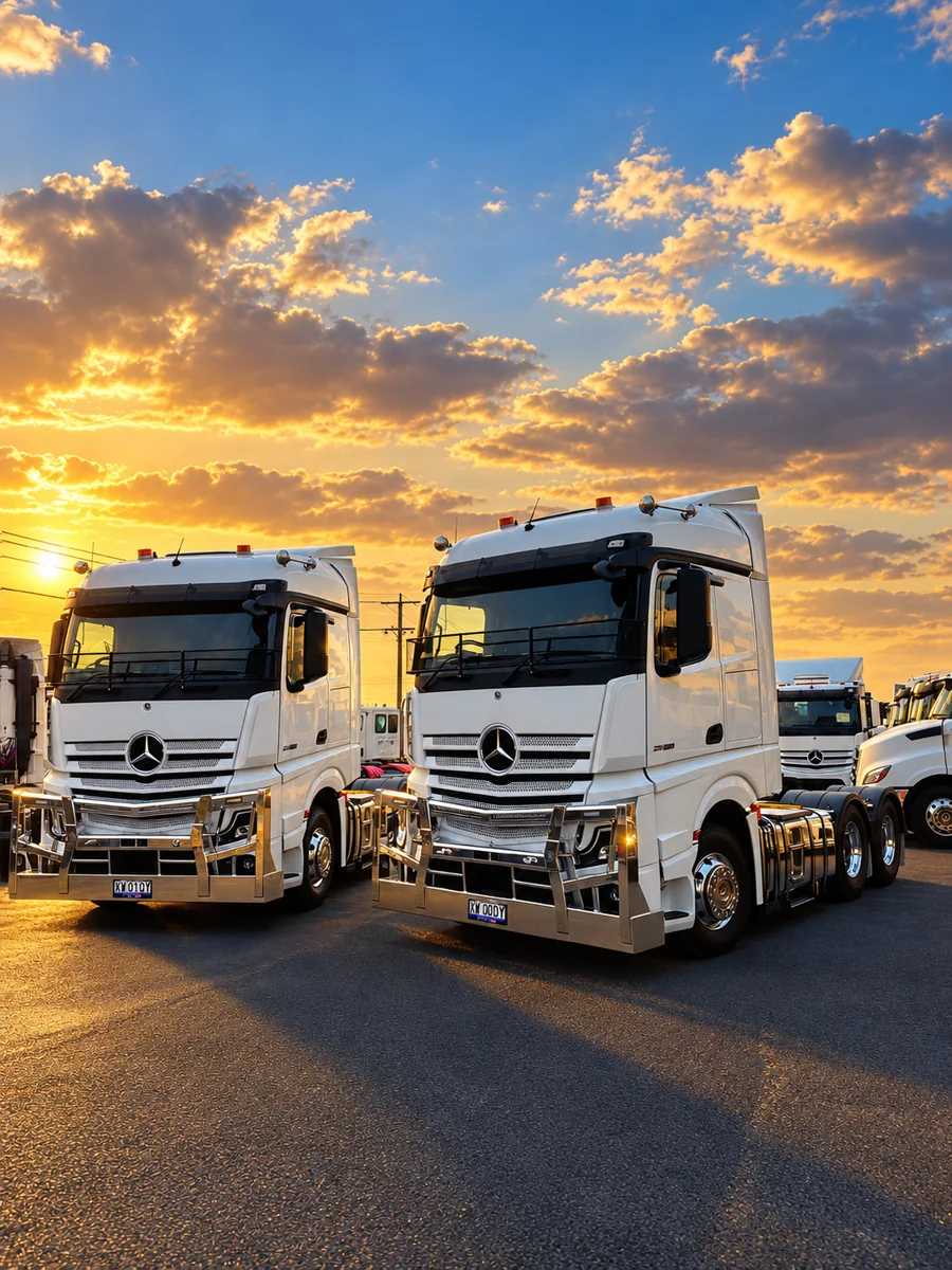 Two SBG prime movers in the fleet yard, with our golden-hour treatment.